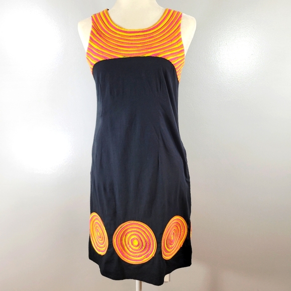 Vintage Dresses & Skirts - Vintage NIZA black cotton geometric shape sleeveless sheath dress